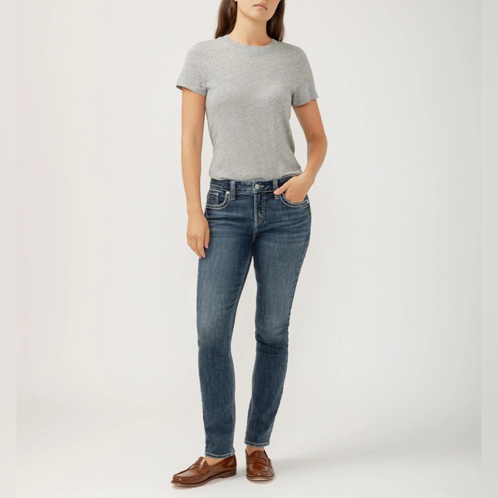 Silver Elyse Mid Rise Straight Leg Jeans